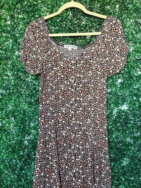 Wallflower Black Multi Ditsy Floral Puff-Sleeve Mini Dress